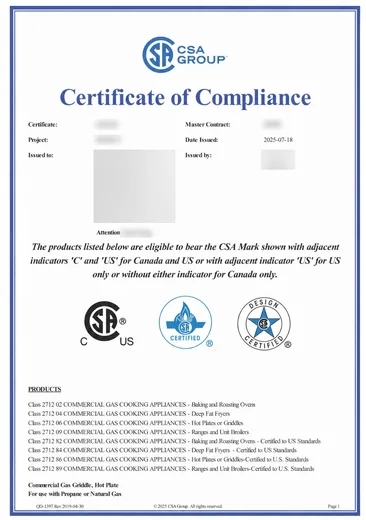 CSA Group Certificate of Compliance
