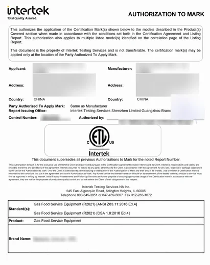 Intertek Authorization to Mark