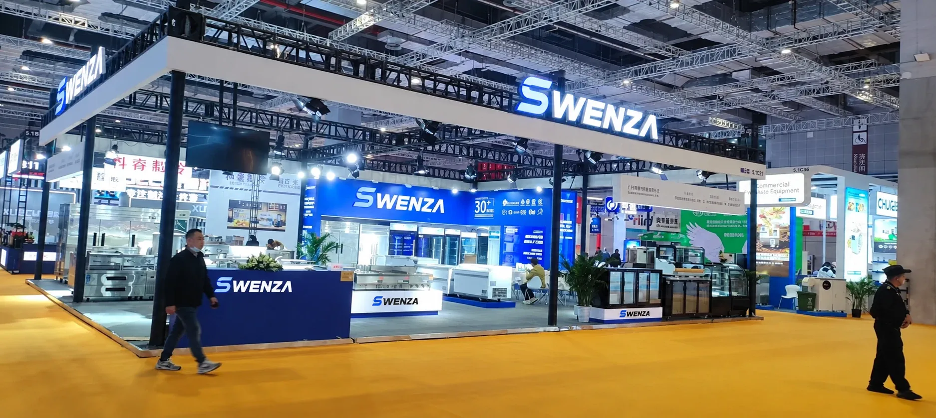 SWENZA exhibition stand with refrigeration and display coolers