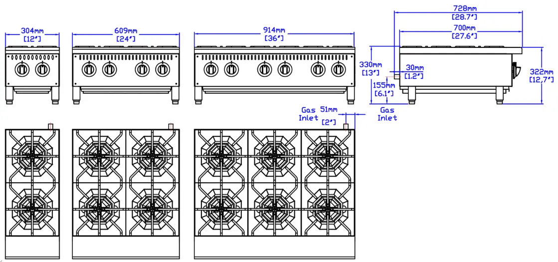 Gas Hot Plates · CE: dimension drawing