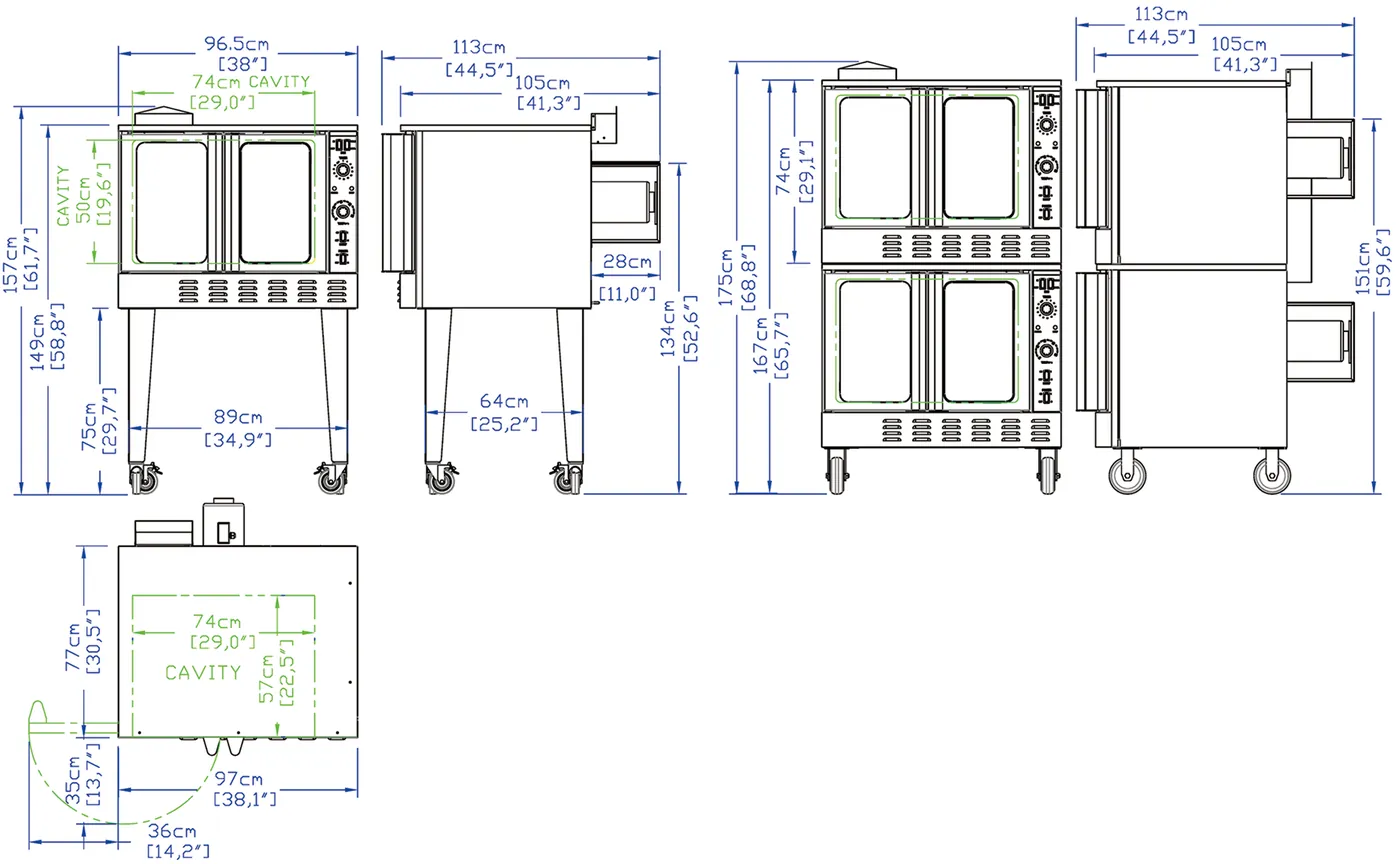 Digital Gas Convection Ovens: dimension drawing