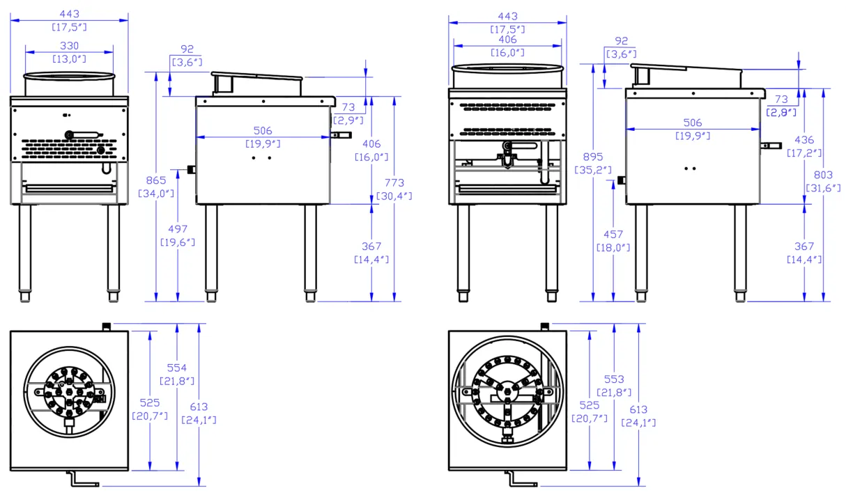 Wok Ranges · Duck-Mouth Burner: dimension drawing