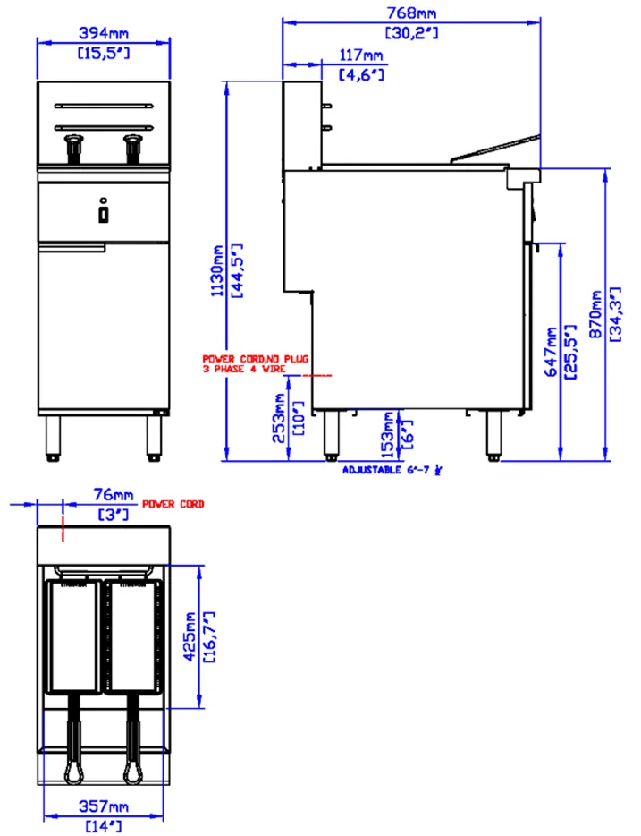 Electric Floor Fryer · 220/380V: dimension drawing
