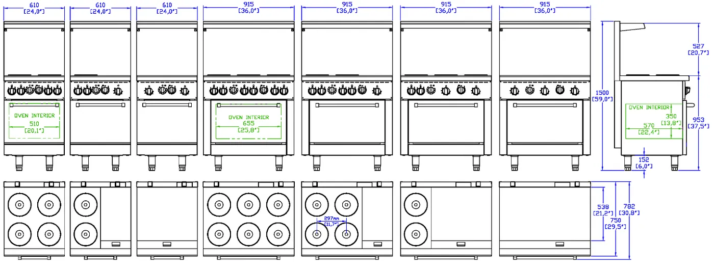 Electric Ranges · 208/240V: dimension drawing